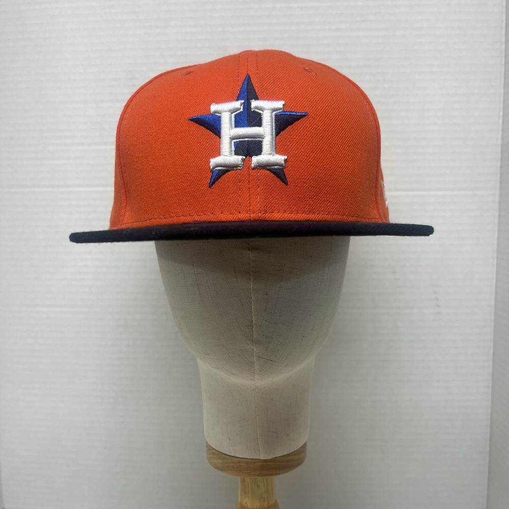 New Era 59FIFTY Houston Astros Fitted Hat Size 7 5/8 Orange Navy Star H Logo MLB